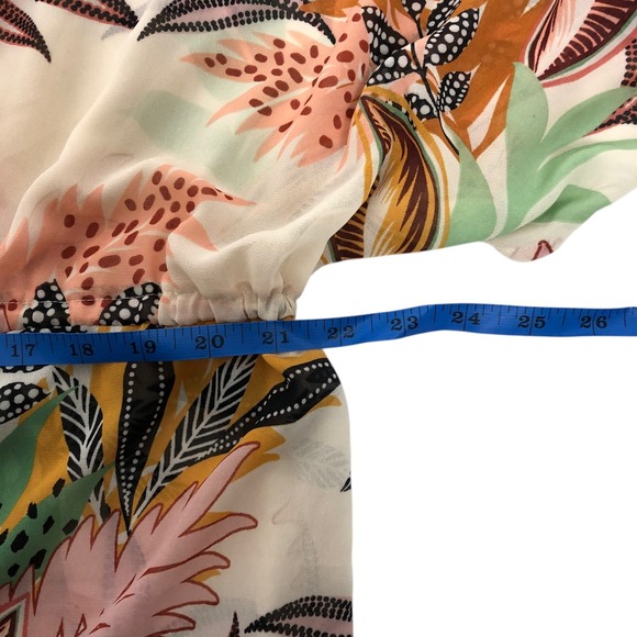 DR2 Floral Print Kimono Cardigan Size M/L Tie Front Coverup Tropical Boho Artsy - Picture 10 of 11